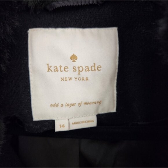 Kate Spade Faux Fur Collar Velvet Trim Black Wool Blend Coat 14 - Picture 8 of 8